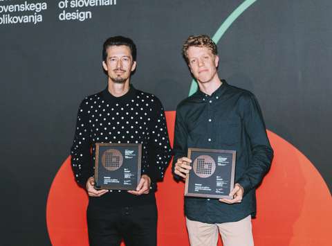 The Kabinet 01 designer duo: Jan Jagodič and Martin Košir with the Brumen Award